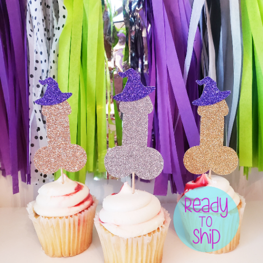Halloween Bachelorette Party Witch Penis Cupcake Toppers
