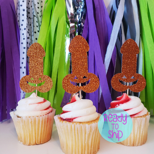 Halloween Bachelorette Party Penis Jack O'Lantern Cupcake Toppers