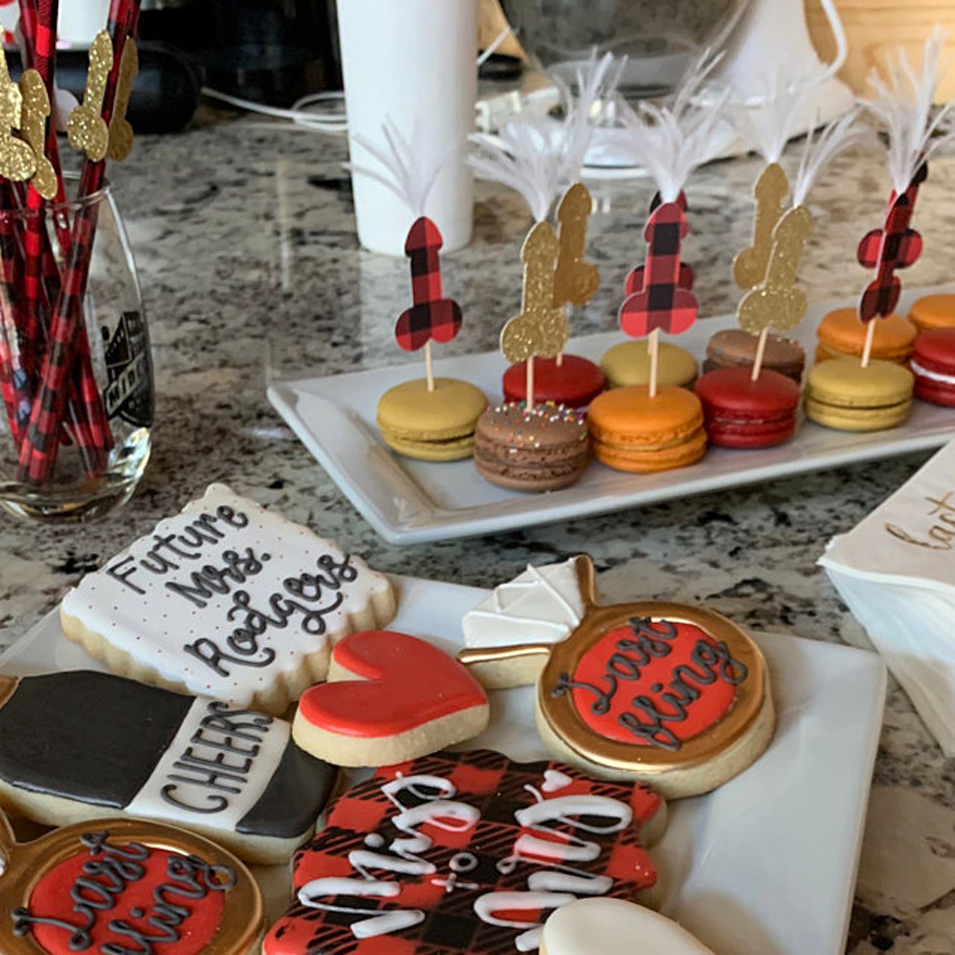 flannel fling before the ring party decorations with flannel penis straws and penis cupcake toppers