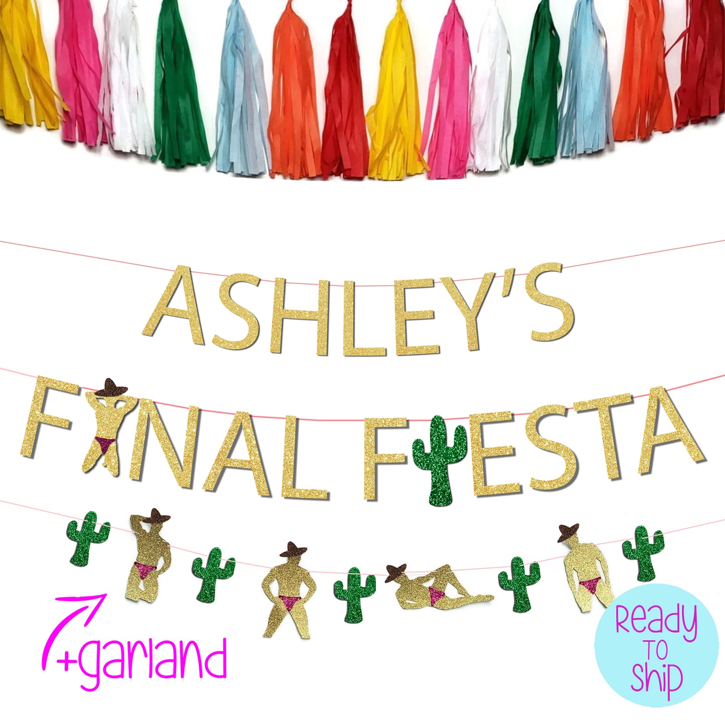 Personalized Final Fiesta Bachelorette Party Stripper and Cactus Banner