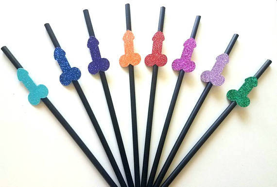 Bachelorette Party Glitter Penis Straws, set of 10