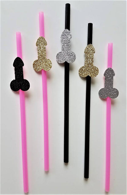 Bachelorette Party Glitter Penis Straws, set of 10