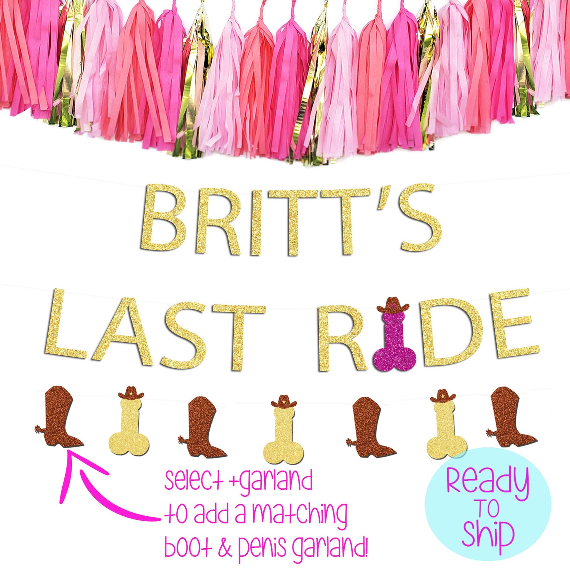 Last Ride Banner, Boot and Penis Banner, Cowboy Hat Penis Banner, Nash Bash, Austin Bachelorette, Boot and Penis Confetti, Penis Straws