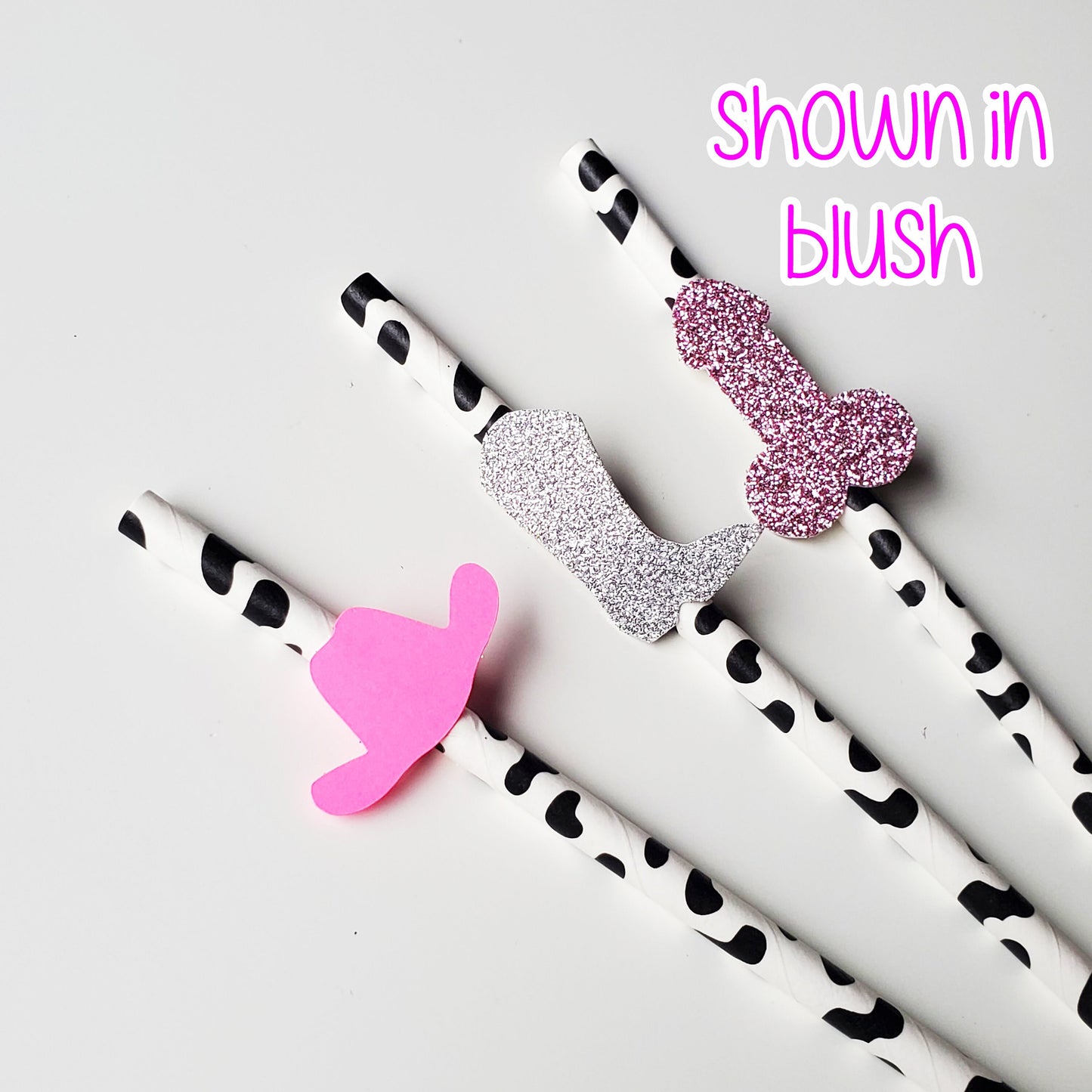 Disco Cowgirl Bachelorette Party Cow Print Penis Straws with Optional Personalized Confetti, Lets Go Girls, Cosmic Cow Girl