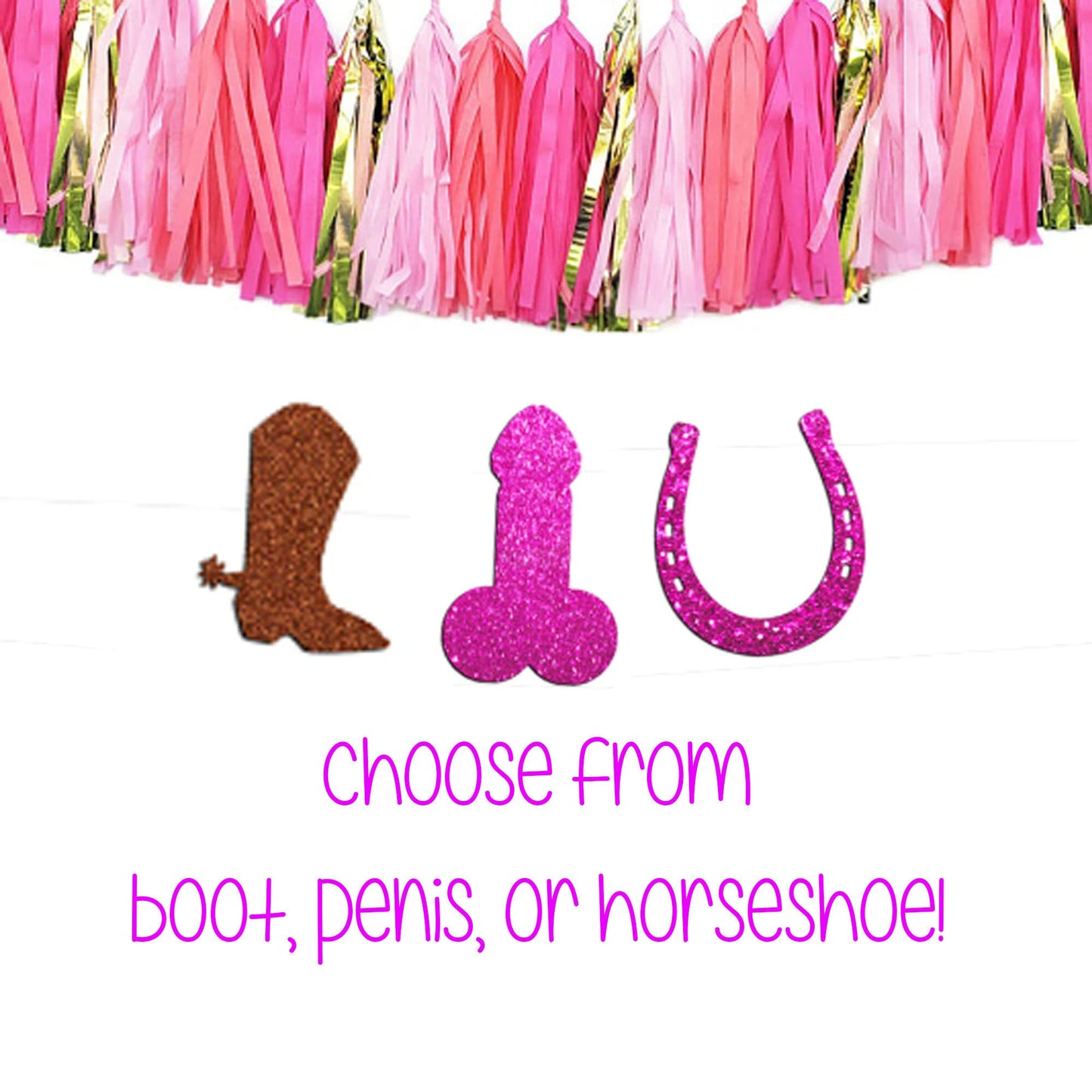 Bride's Last Hoe Down Bachelorette Party Boot and Penis Banner, Cowboy Hat Penis Banner, Boot and Penis Confetti, Last Rodeo Bachelorette