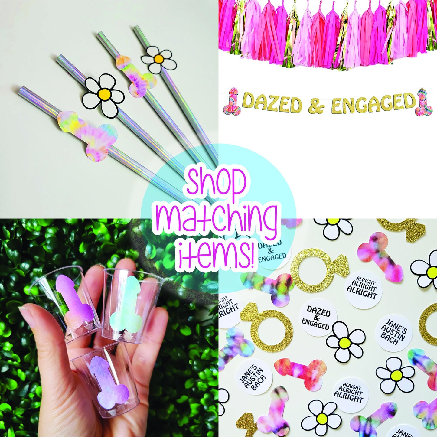 Tie Dye Plastic Bachelorette Party Penis Shot Glasses, Plastic Penis Shot Glasses, Bachelorette Party Penis Favors