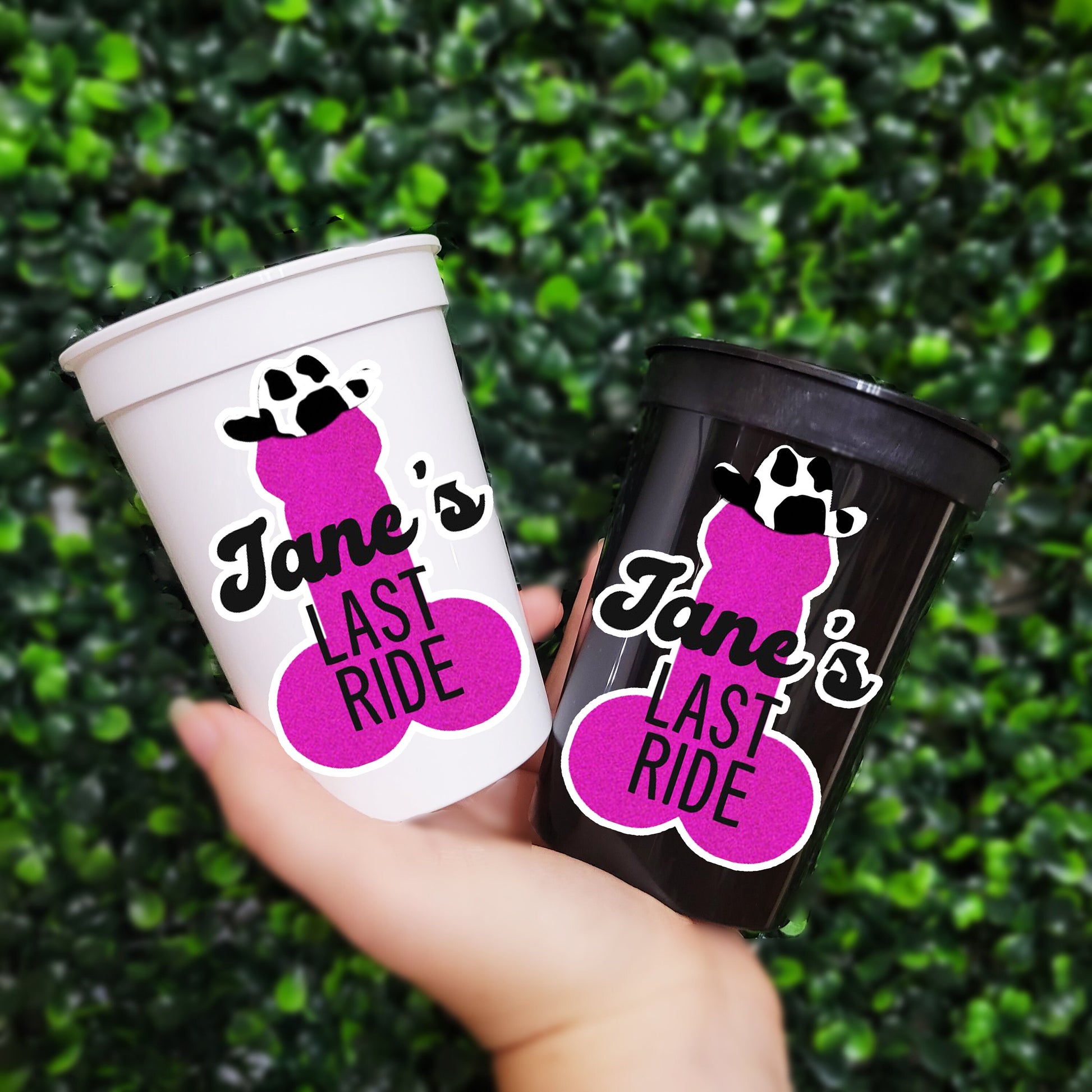 Personalized Cow Print Bachelorette Party Penis Cups, Last Ride Bachelorette Party Penis Favors, Personalized Cowgirl Penis Cups