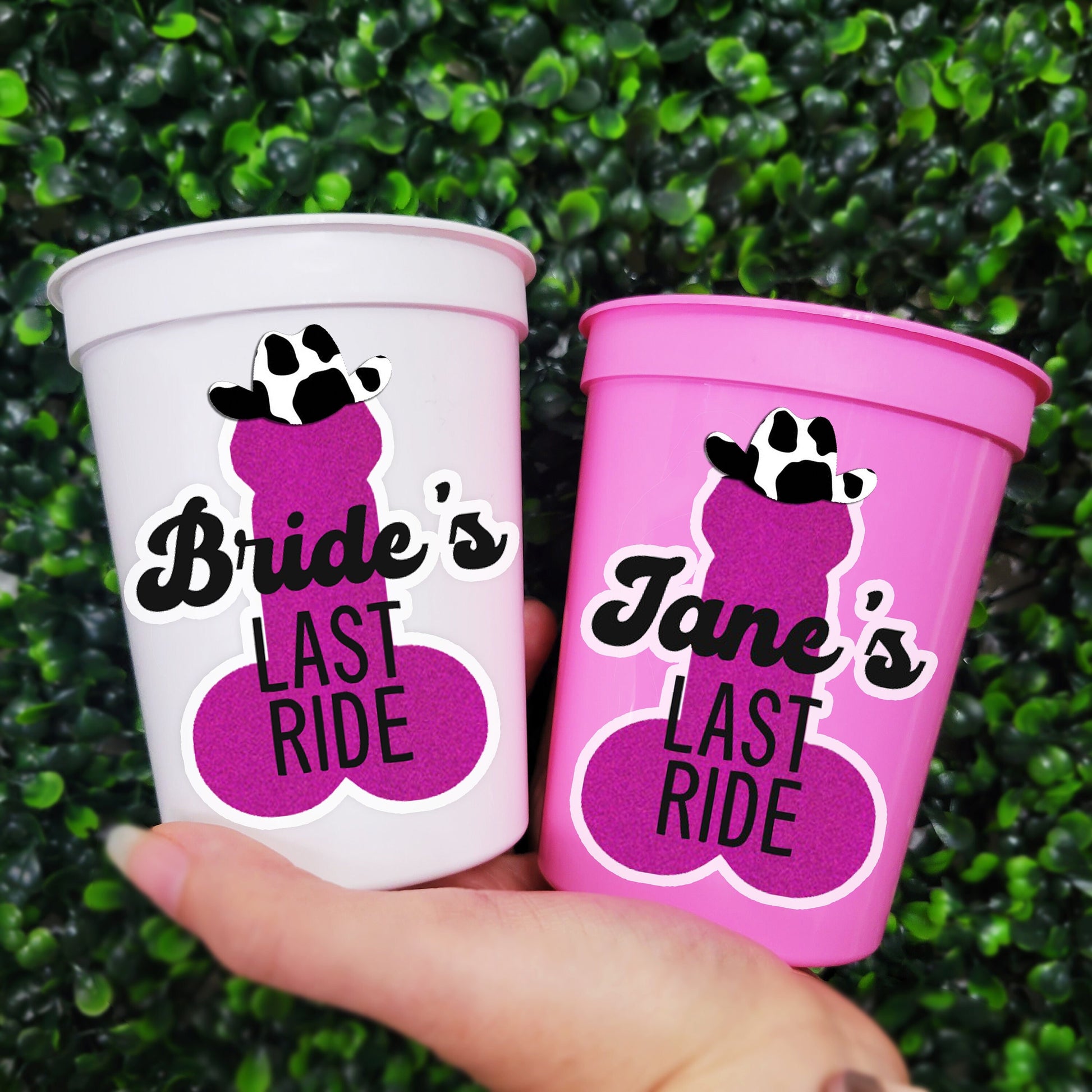 Personalized Cow Print Bachelorette Party Penis Cups, Last Ride Bachelorette Party Penis Favors, Personalized Cowgirl Penis Cups