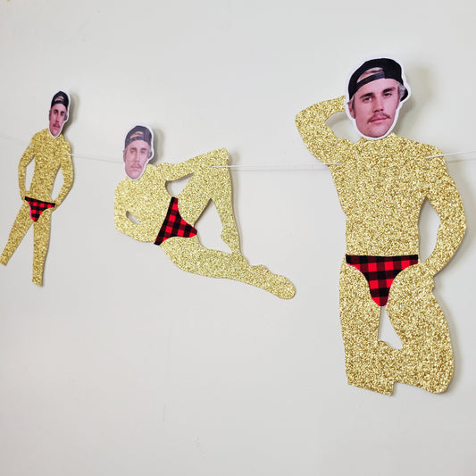 Groom Head Stripper Banner with Flannel Thong, Flannel Fling Bachelorette Party Decorations, Camp Bachelorette Pajama Party Banner