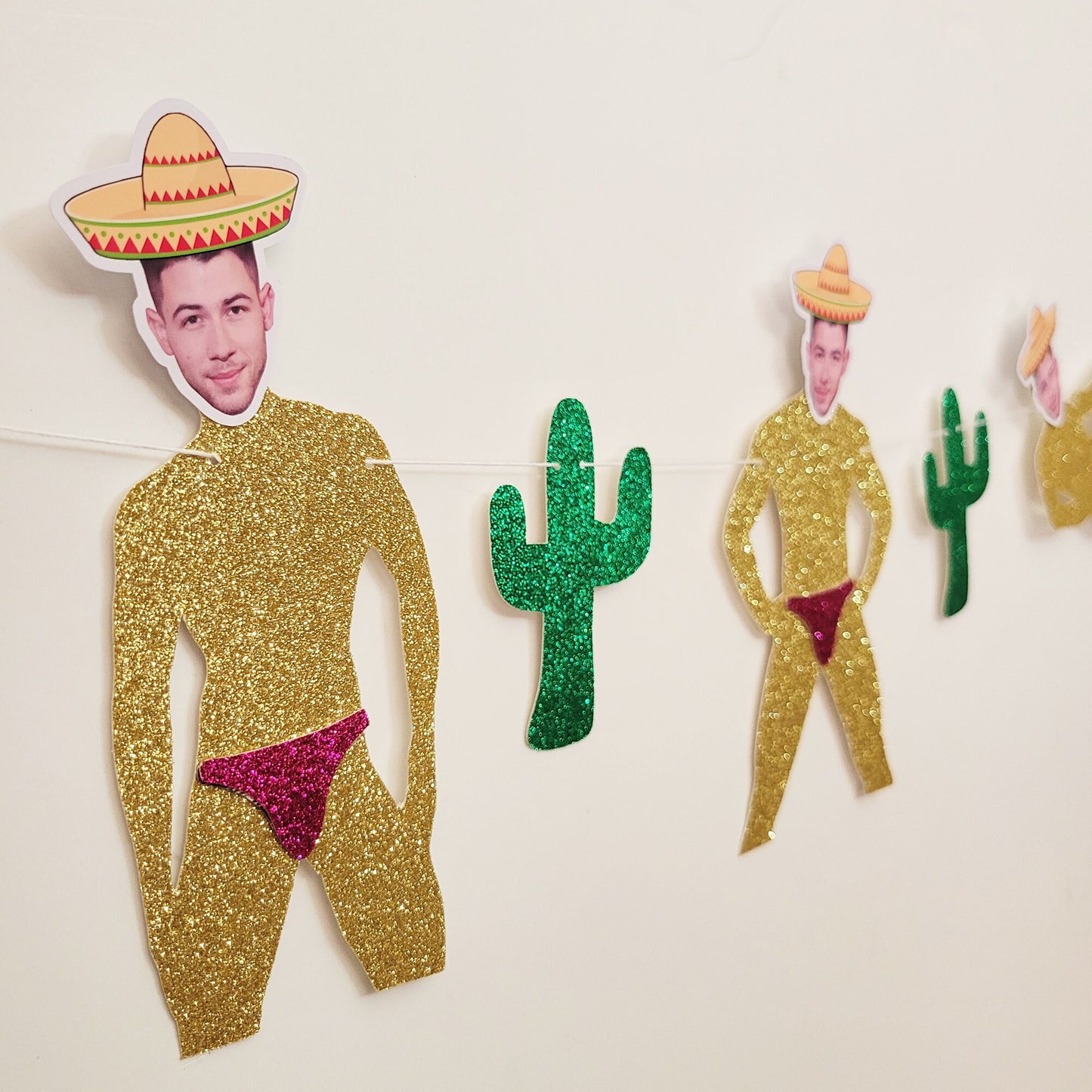 Final Fiesta Bachelorette Party Groom Face wearing Sombrero Stripper Banner with Cactus, Mexico Bachelorette