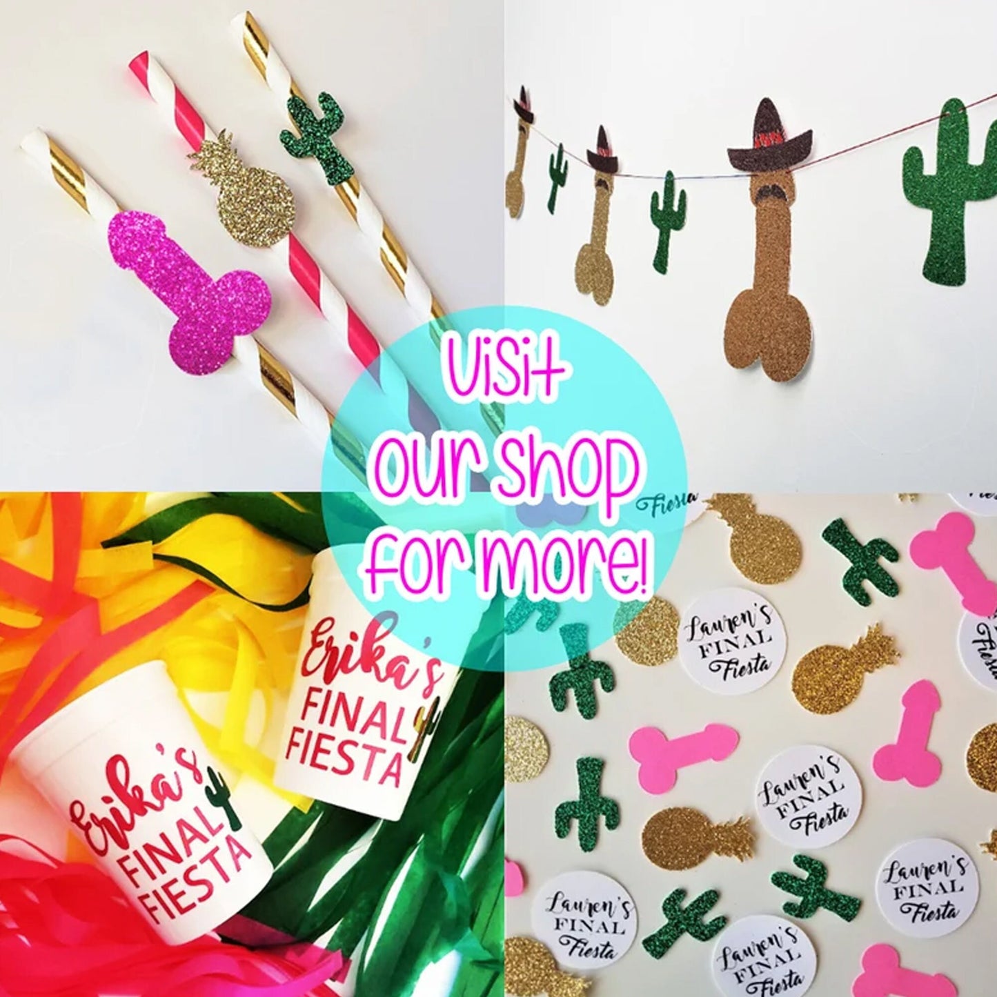 Final Fiesta Bachelorette Party Groom Face wearing Sombrero Stripper Banner with Cactus, Mexico Bachelorette