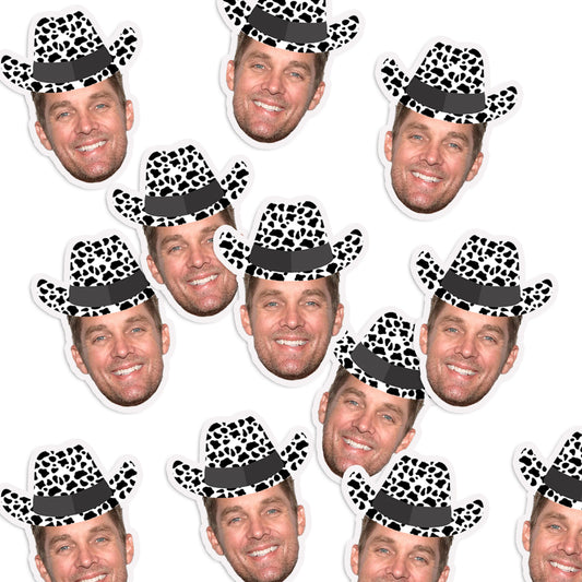 Groom Head Cow Print Cowboy Hat Confetti with Matching Straws Package, Groom Face Bachelorette Party Decorations, Last Ride Disco Cow Girl