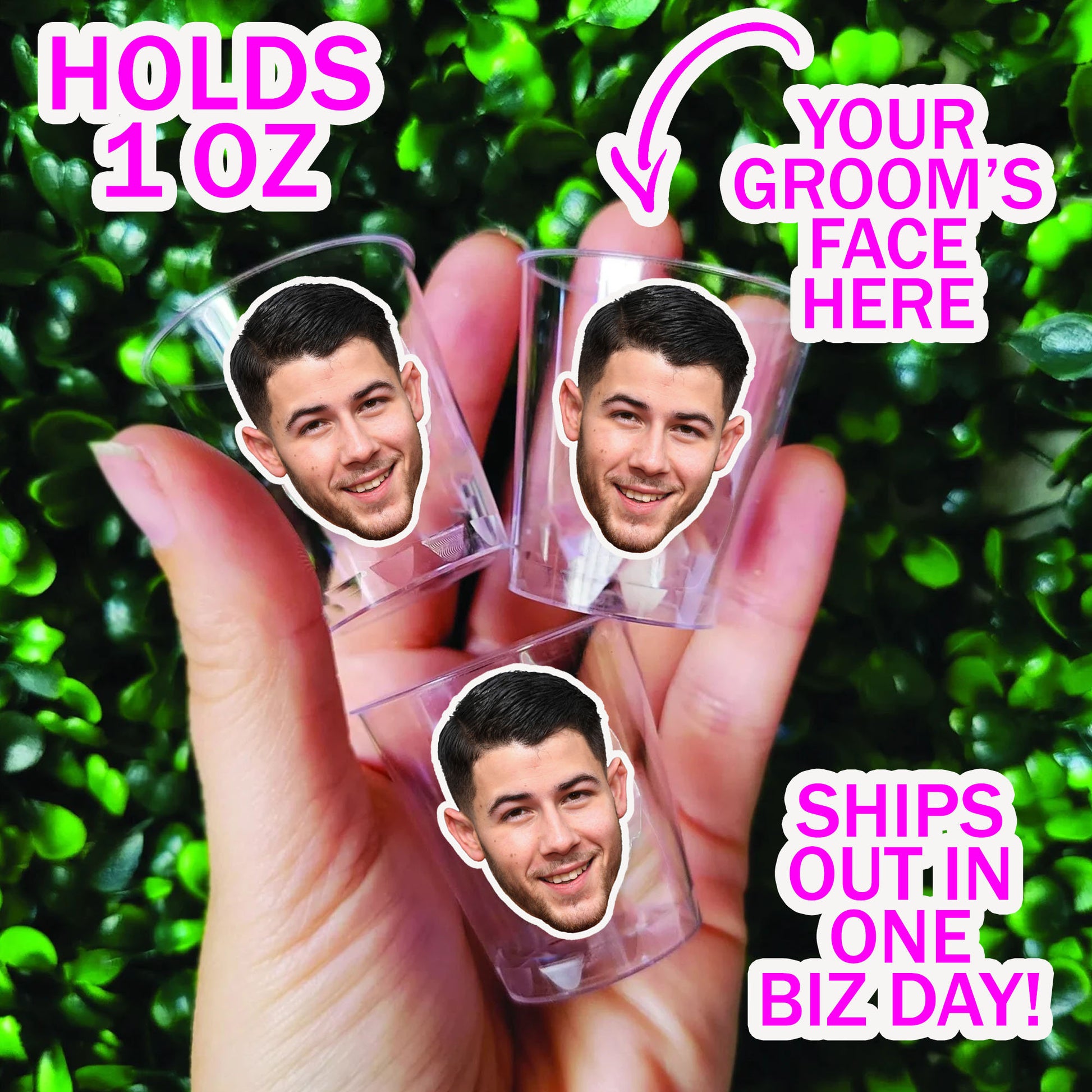 Groom Face Plastic Shot Glasses, Bachelorette Party Groom Face Decorations, Groom Face Party Favors