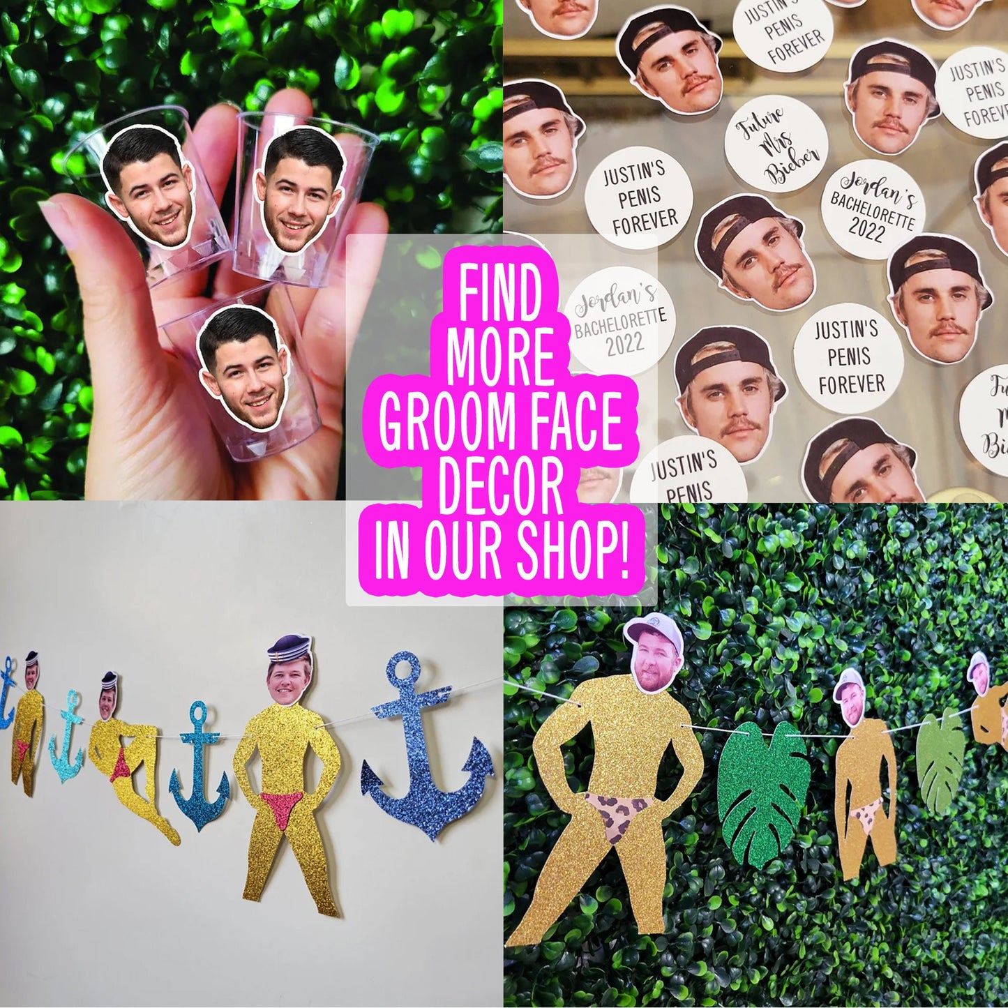 Groom Face Wearing Sombrero Bachelorette Party Straws with Optional Confetti Package, Final Fiesta Sombrero Groom Head Decorations