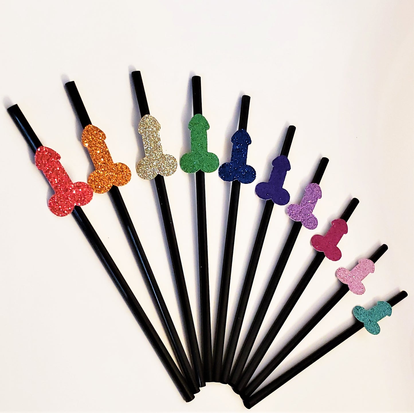Bachelorette Party Rainbow Glitter Penis Straws, set of 10