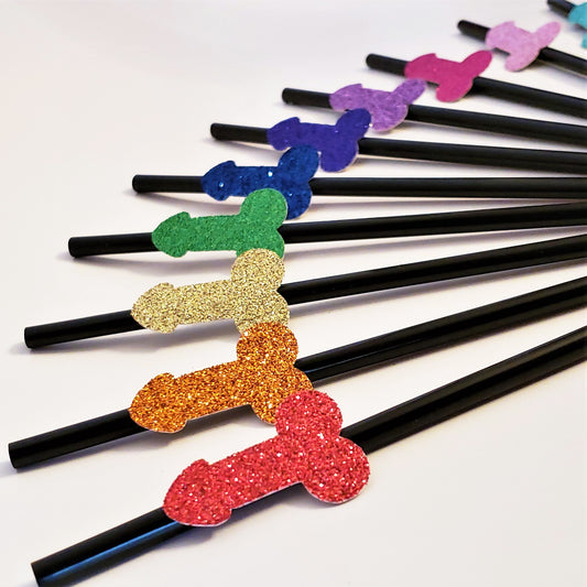 Bachelorette Party Rainbow Glitter Penis Straws, set of 10