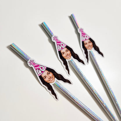 Women's Birthday Face Straws, set of 10