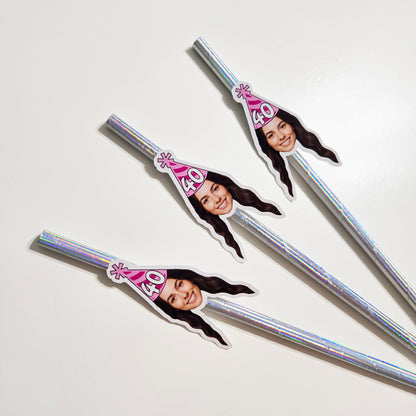 Women's Birthday Face Straws, set of 10