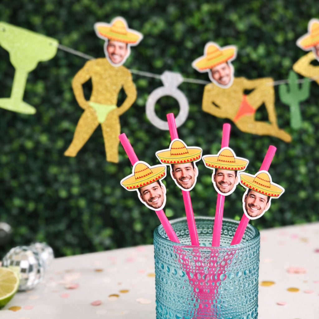 Margs Before Matrimony Groom Face Sombrero Straws