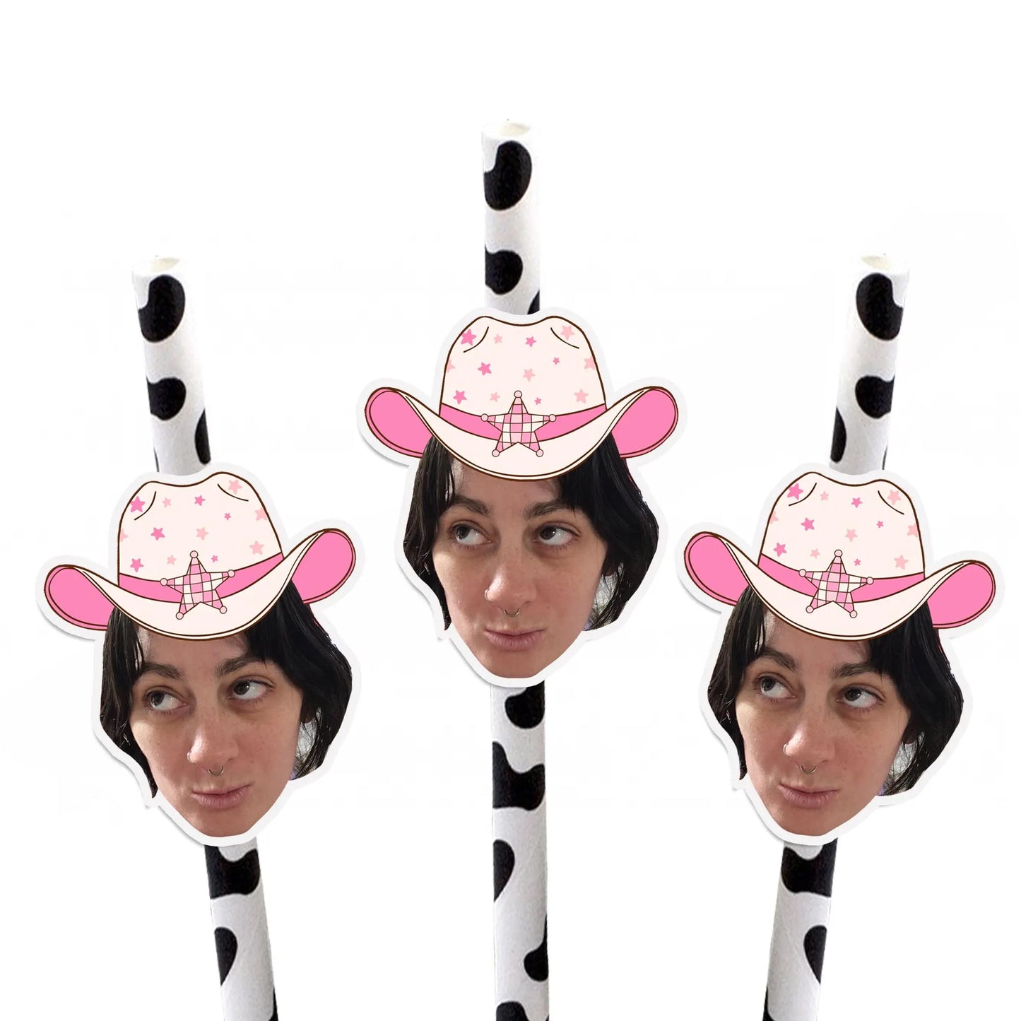 Cowboy Hat Custom Face Straws, Personalized Photo Party Favors