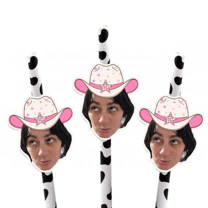Cowboy Hat Custom Face Straws, Personalized Photo Party Favors