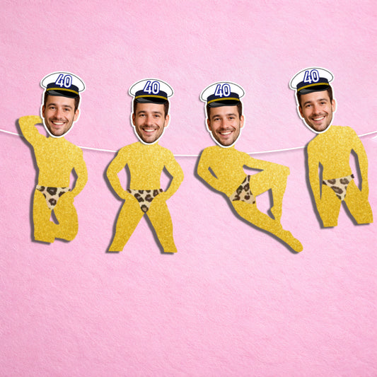 Men's Birthday Face Banner with Boat Captain Hat