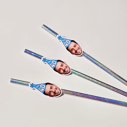 Men's Birthday Face Straws, set of 10