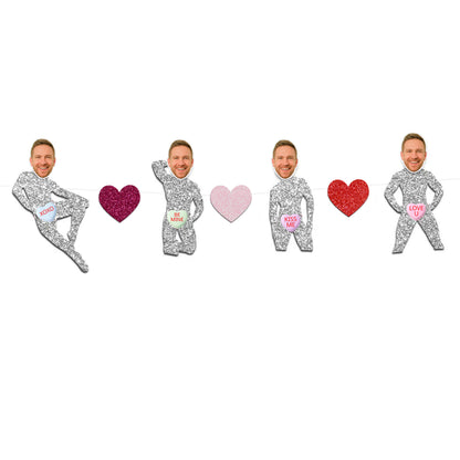 Custom Groom Face Dancer Banner – Candy Heart Valentine’s Bachelorette Decor