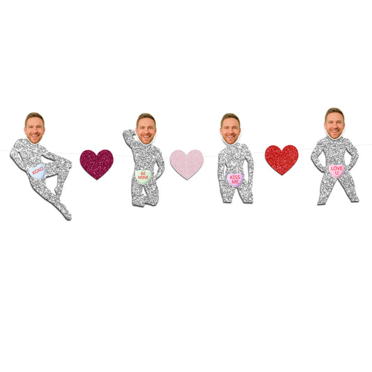 Custom Groom Face Dancer Banner – Candy Heart Valentine’s Bachelorette Decor
