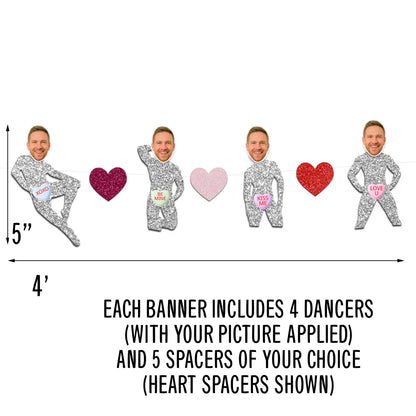 Custom Groom Face Dancer Banner – Candy Heart Valentine’s Bachelorette Decor