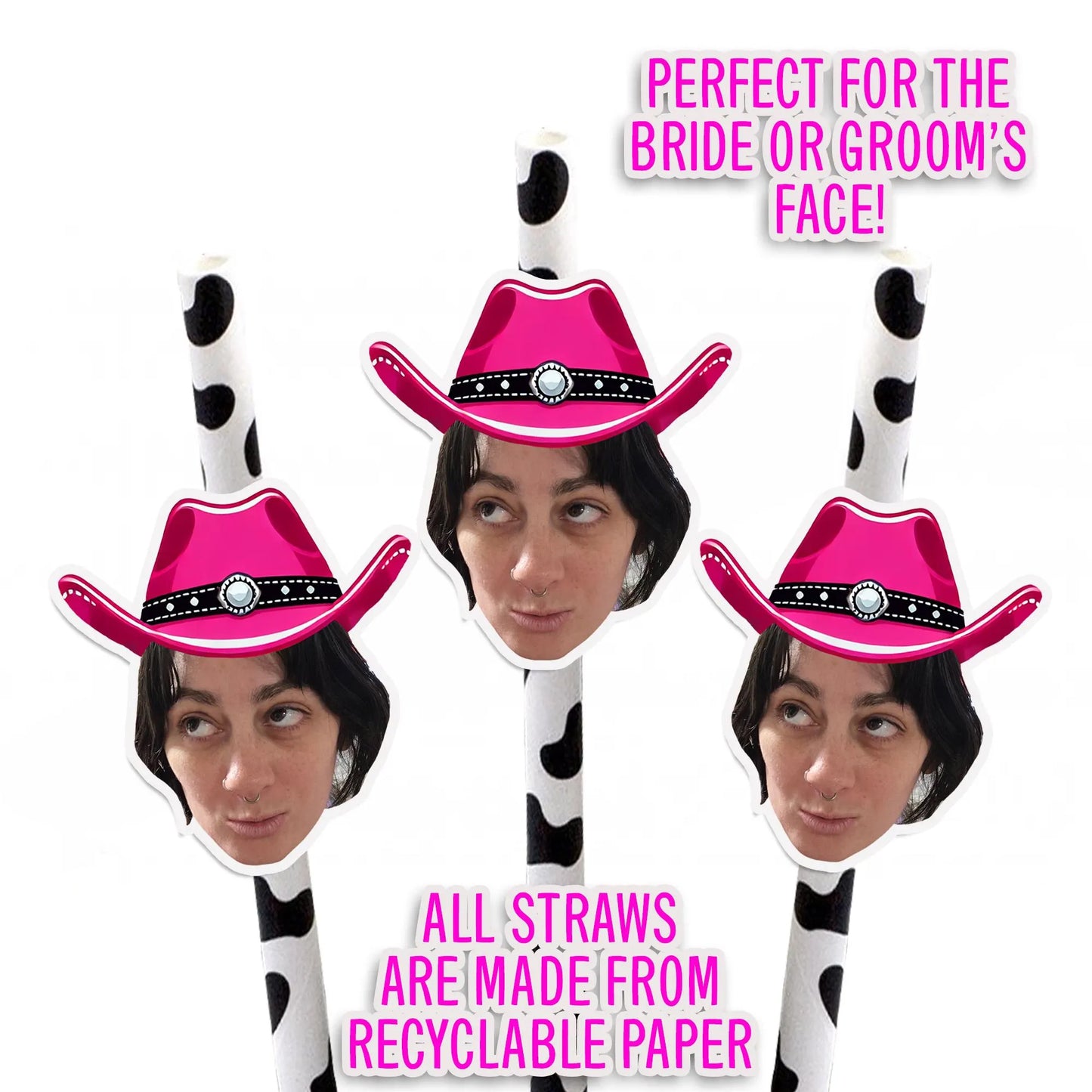 Cowboy Hat Custom Face Straws, Personalized Photo Party Favors