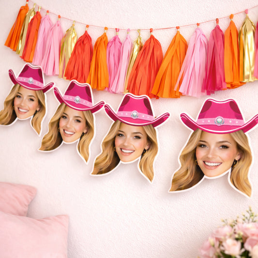 Custom Pink Cowboy Hat Face Banner