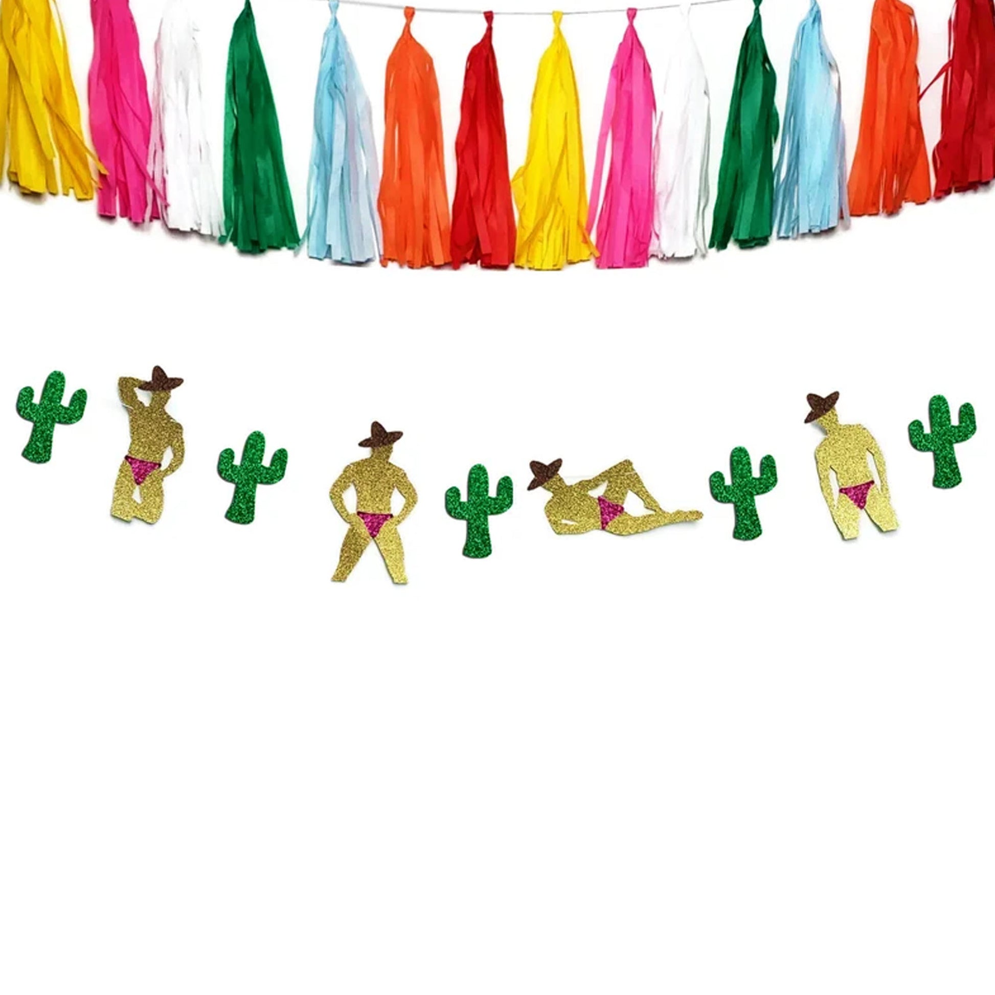 bachelorette banner showing strippers wearing sombreros and cactus