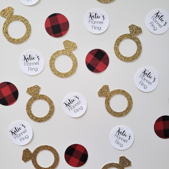 Personalized Flannel Fling Confetti with Rings and Buffalo Plaid Circles