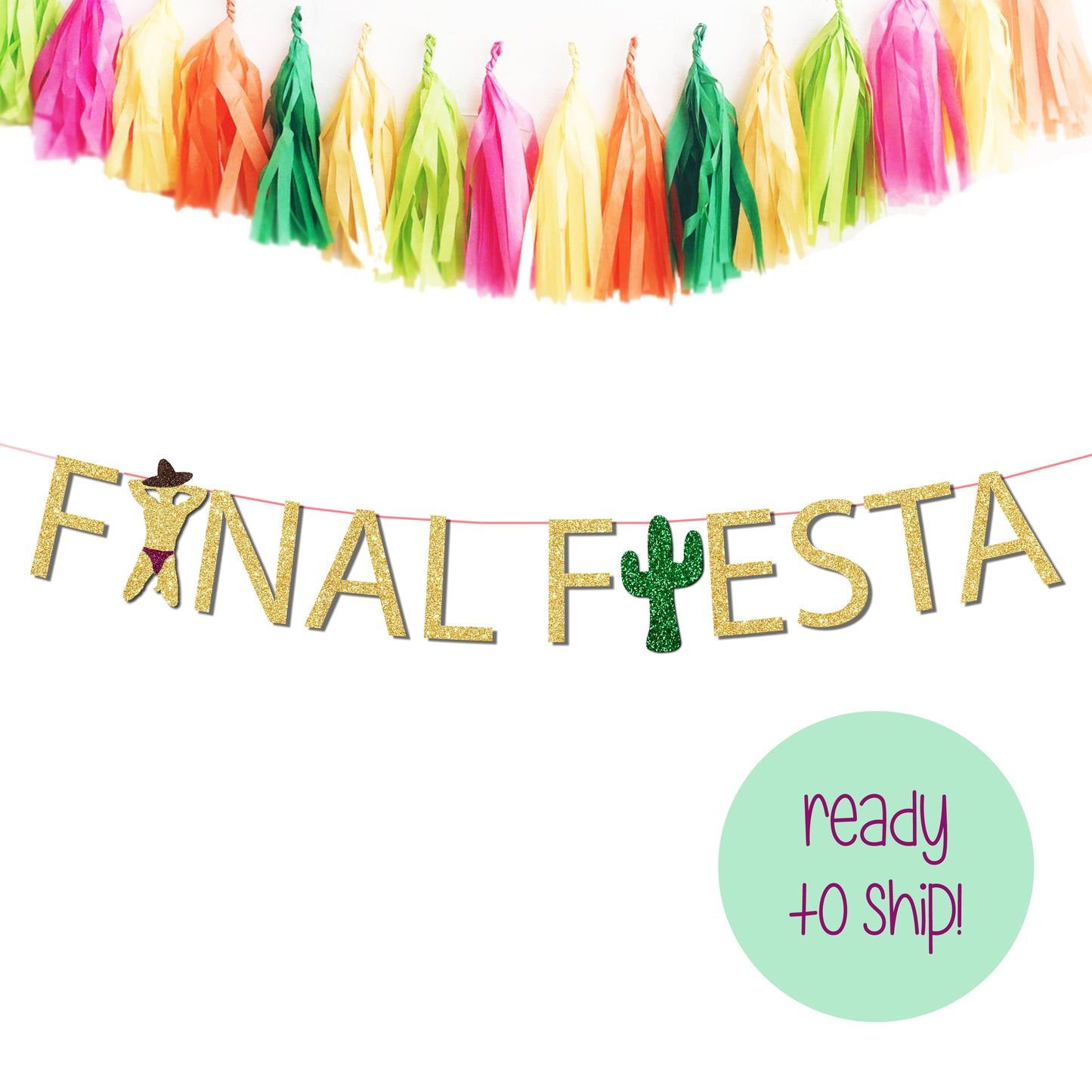 Final Fiesta Bachelorette Party Banner Male Stripper Sombrero and Cactus Banner