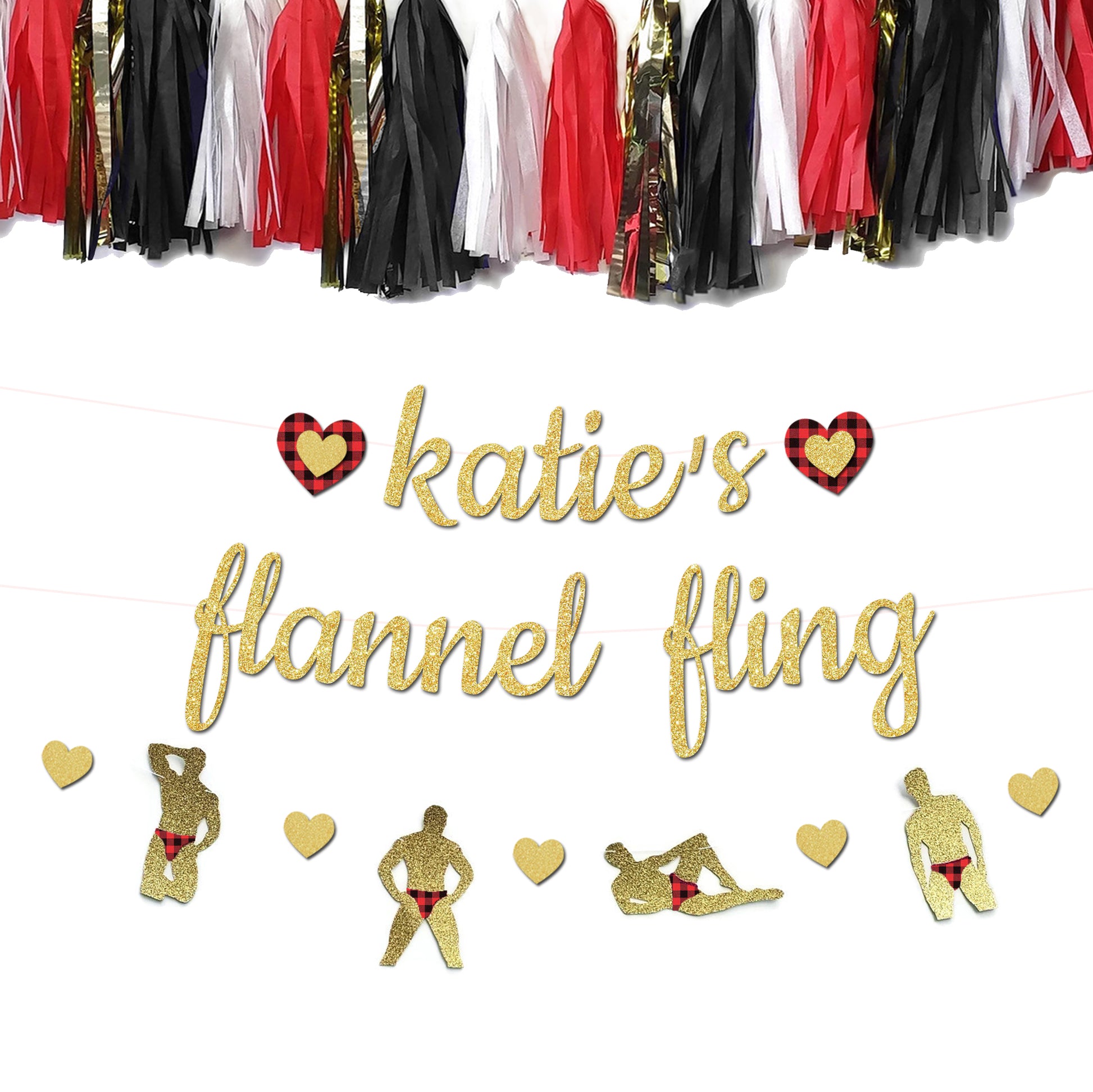 personalized flannel fling banner with flannel hearts and stripper banner