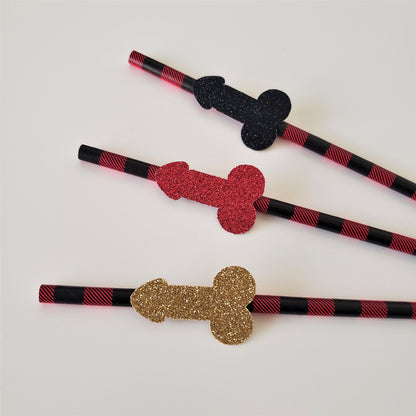 gold red and black glitter penis straws in flannel 