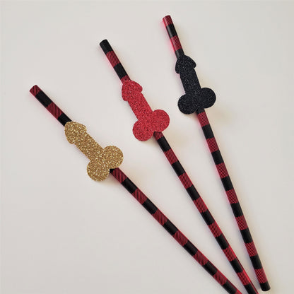 gold red and black glitter flannel penis straws