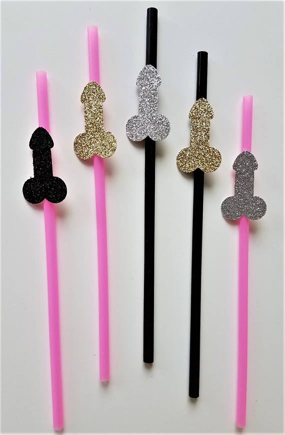 Bachelorette Party Glitter Penis Straws, set of 10