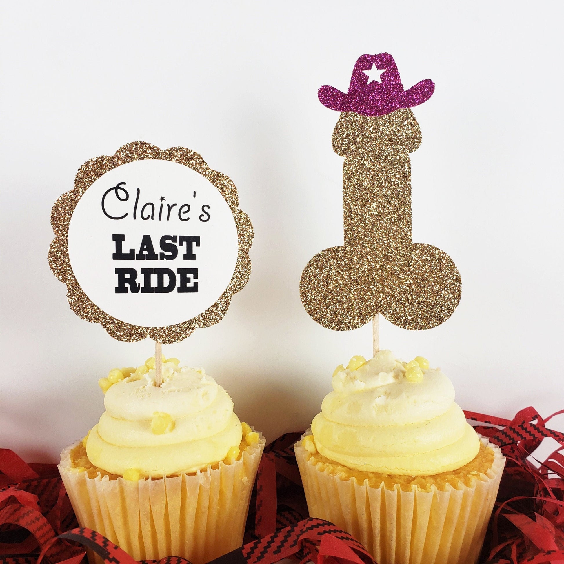 Personalized Last Ride Cupcake Toppers, Penis with Cowboy Hat Decor, Nashville Bachelorette, Boot and Penis Decor, Last Rodeo Bachelorette