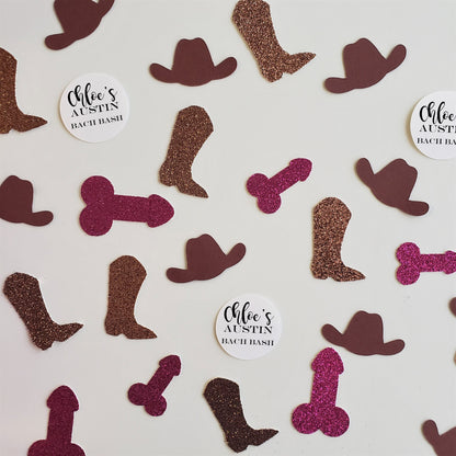 Boot, Cowboy Hat, and Penis Confetti with Personalized Confetti Circles, Boot and Bling Bachelorette Party, Nash Bash, Last Rodeo Confetti