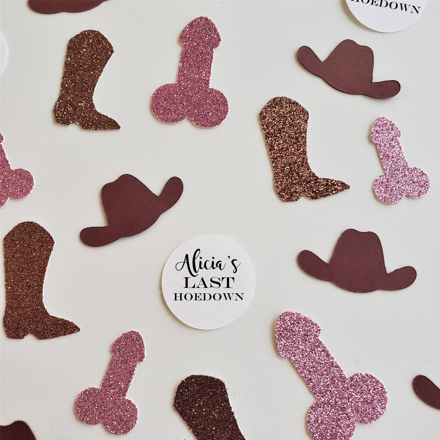 Boot, Cowboy Hat, and Penis Confetti with Personalized Confetti Circles, Boot and Bling Bachelorette Party, Nash Bash, Last Rodeo Confetti