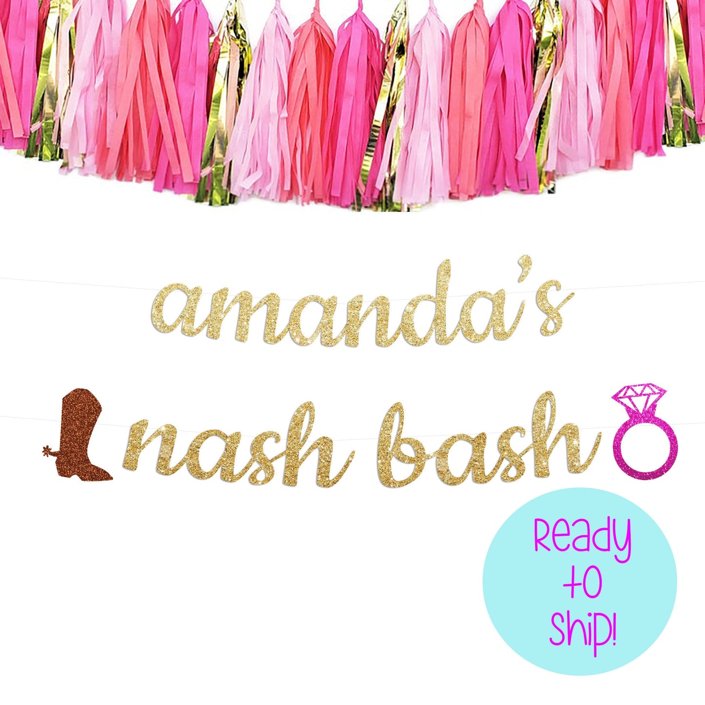 Nash Bash Bachelorette Party Banner, Nashville Bachelorette, Personalized Bachelorette Party Banner, Boots and Bling Banner, Boots and Ring