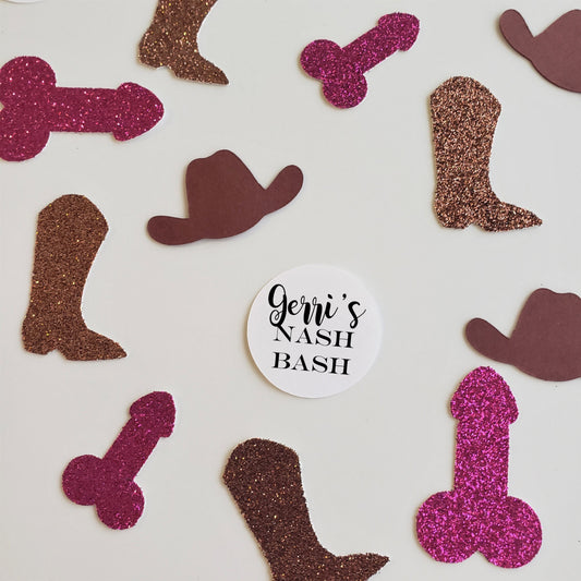 Boot, Cowboy Hat, and Penis Confetti with Personalized Confetti Circles, Boot and Bling Bachelorette Party, Nash Bash, Last Rodeo Confetti