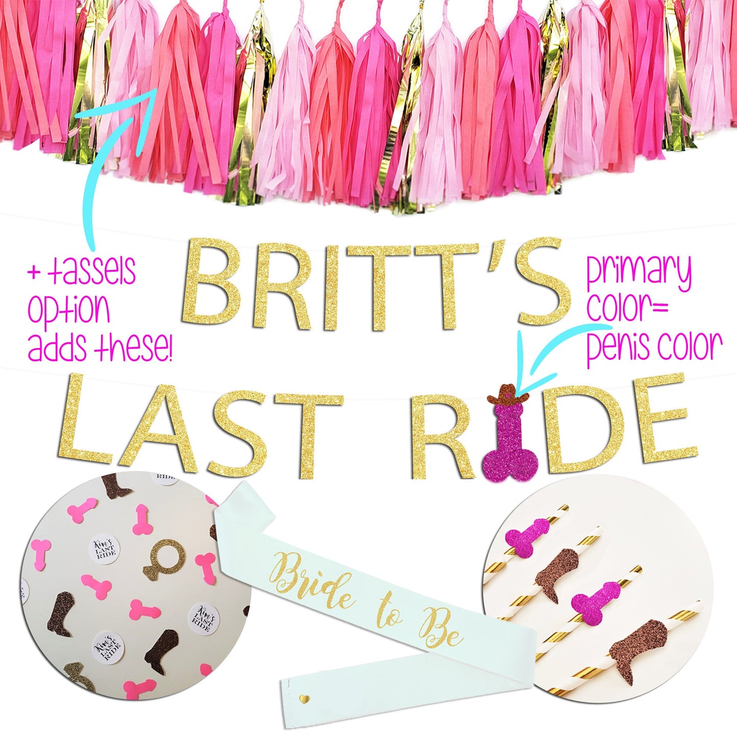 Last Ride Banner, Boot and Penis Banner, Cowboy Hat Penis Banner, Nash Bash, Austin Bachelorette, Boot and Penis Confetti, Penis Straws