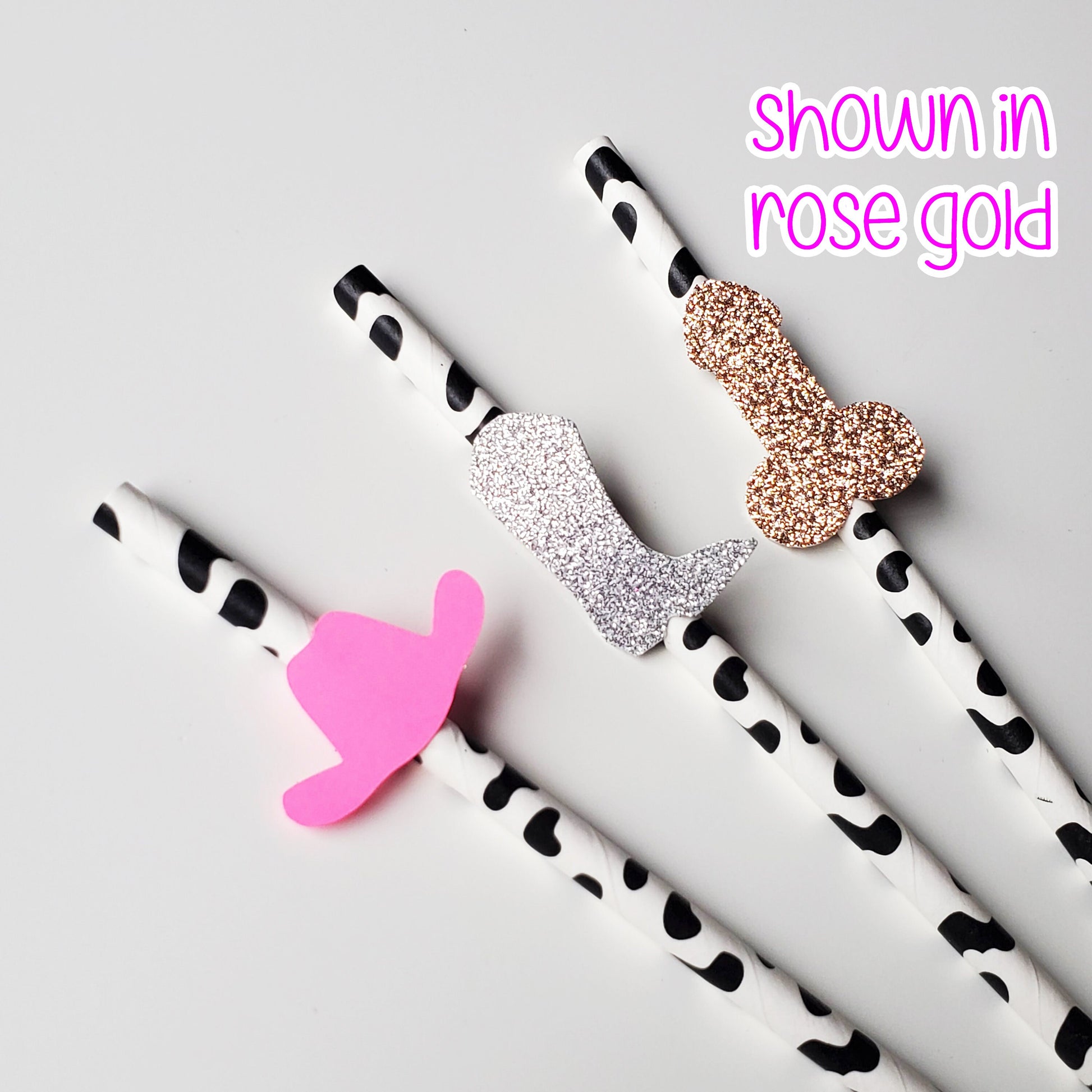 Disco Cowgirl Bachelorette Party Cow Print Penis Straws with Optional Personalized Confetti, Lets Go Girls, Cosmic Cow Girl