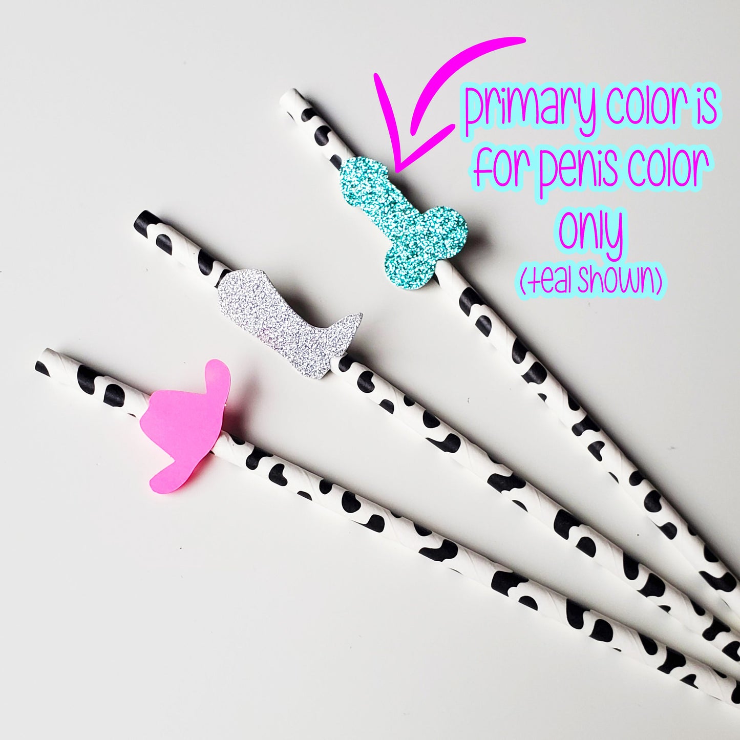 Disco Cowgirl Bachelorette Party Cow Print Penis Straws with Optional Personalized Confetti, Lets Go Girls, Cosmic Cow Girl