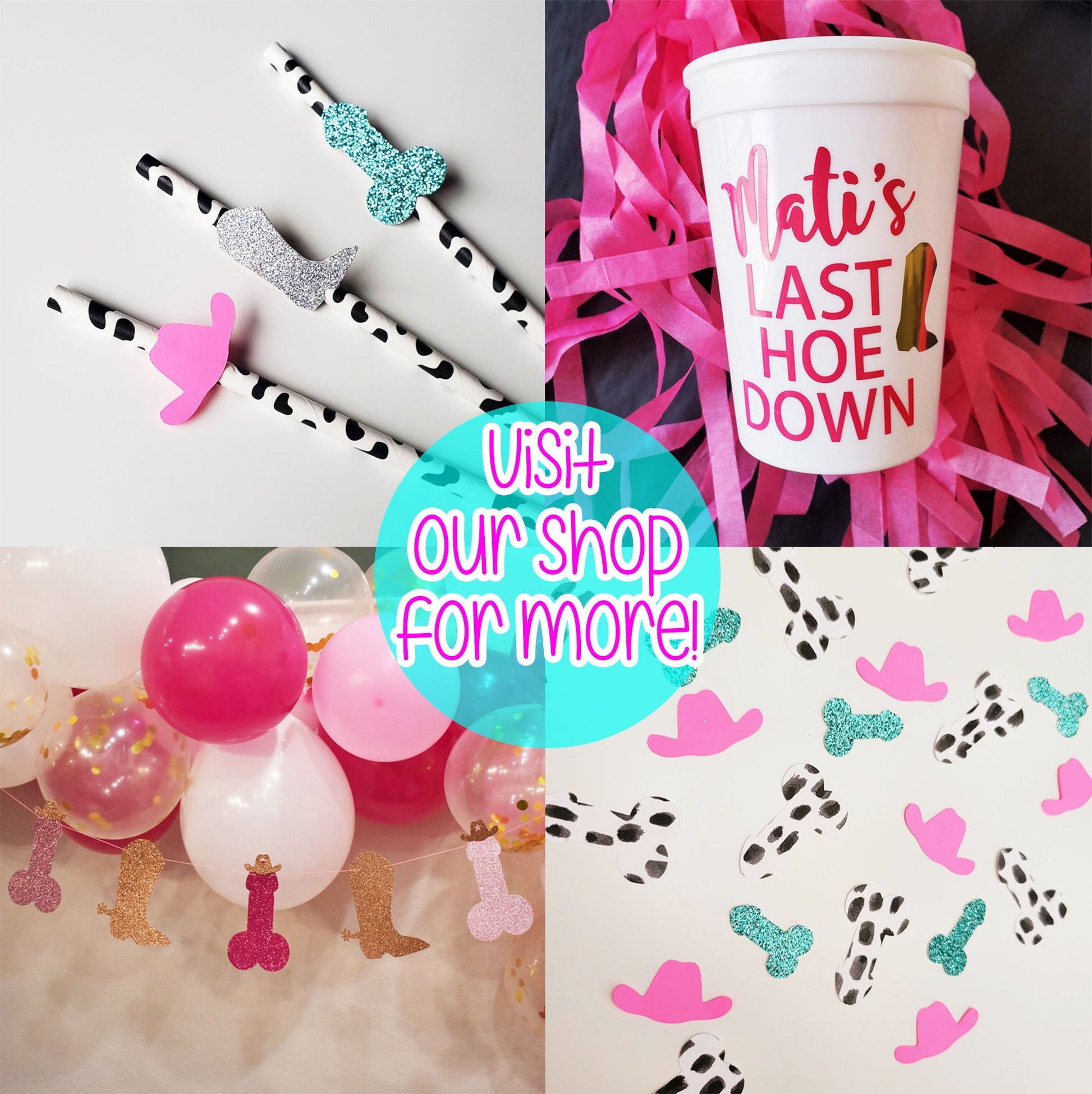 Last Hoe Down Bachelorette Party Boot and Ring Banner, Cowgirl Bachelorette Banner, Bachelorette Boot Confetti, Last Ride Bachelorette