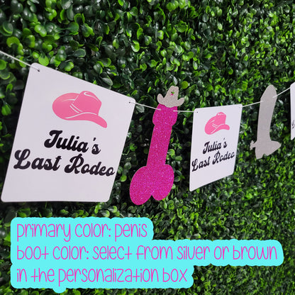 Personalized Last Rodeo Banner, Boot and Penis Banner, Cowboy Hat Penis Banner, Nash Bash Banner, Nashville Bachelorette, Bride's Last Ride