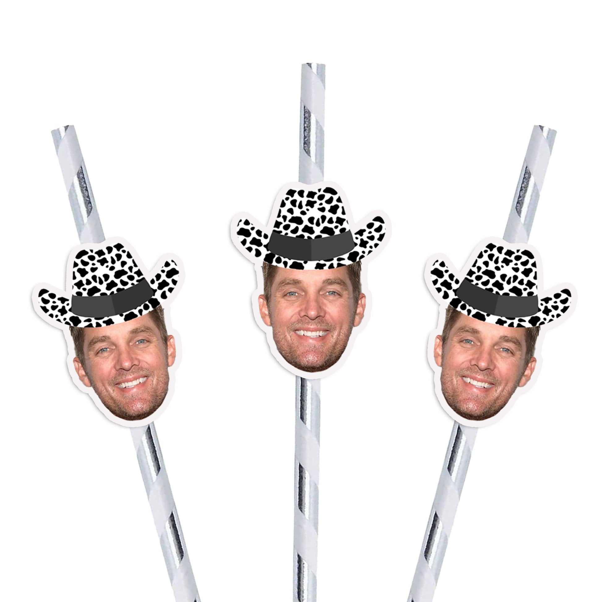 Groom Head Cow Print Cowboy Hat Straws with Matching Confetti Package, Groom Face Bachelorette Party Decorations, Last Ride Disco Cow Girl